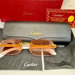 Cartier Buffs Rimless Sunglasses in Amber and Gold-Tone